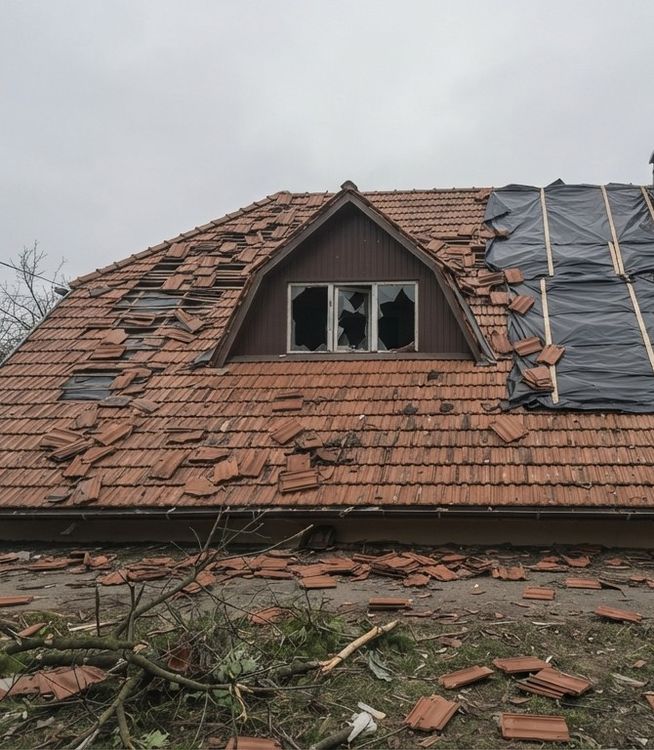 Дах приватного будинку в Центрі Харкова до ремонту — пошкодження покрівлі від вибухової хвилі